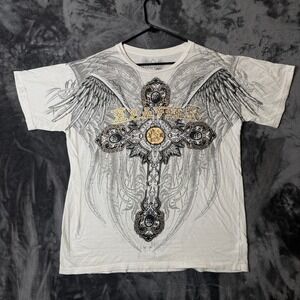 Vintage Y2K Xavier Short Sleeve Grunge Tribal T-Shirt Size X-Large Angelic